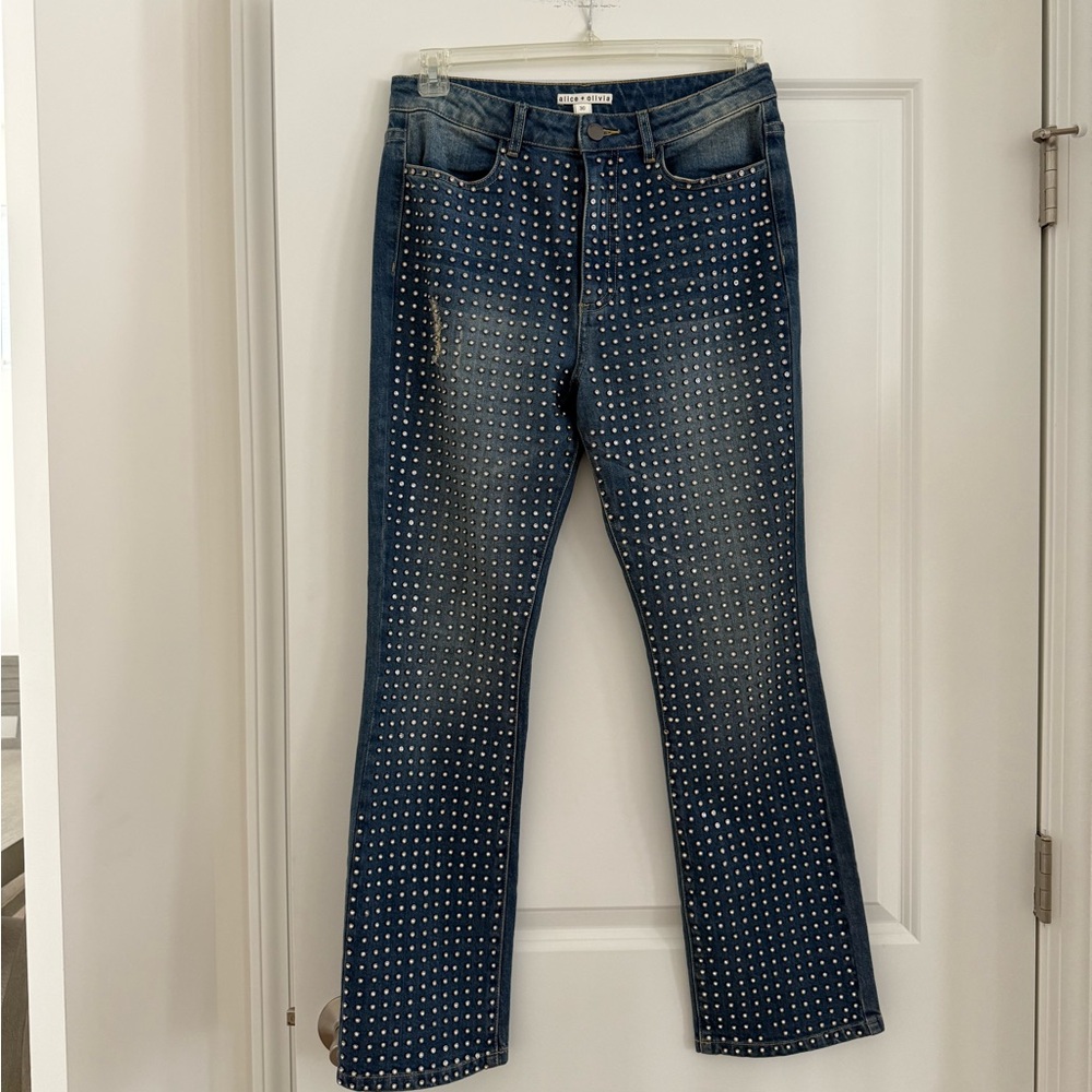 Alice + Olivia Blue Studded Rhinestone Jeans